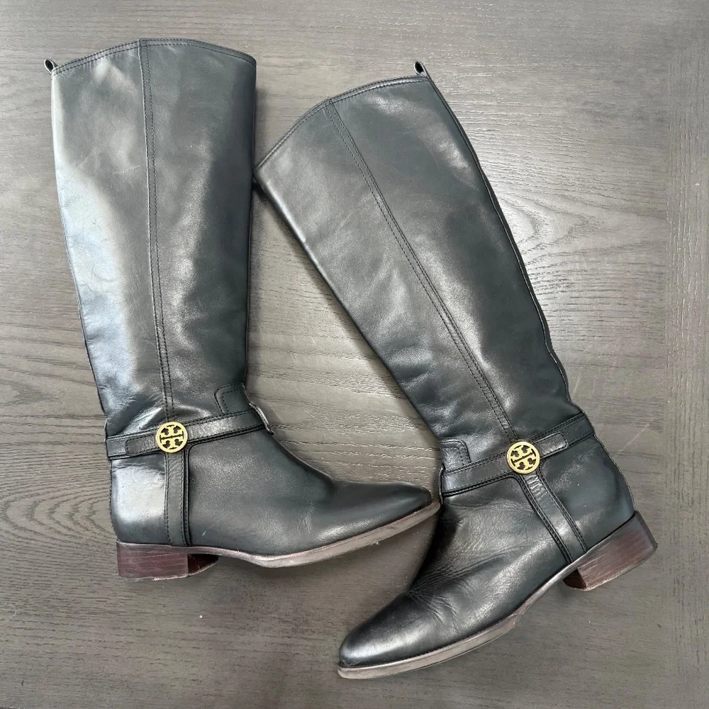 Tory Burch Black Leather Riding Boot Size 9 M‎
